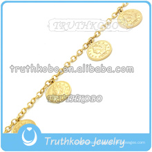 Fashion 18k Gold Link Chain With Circle Vacuum Religious Jesus Charm Stainless Steel Christ Bracelet for Women